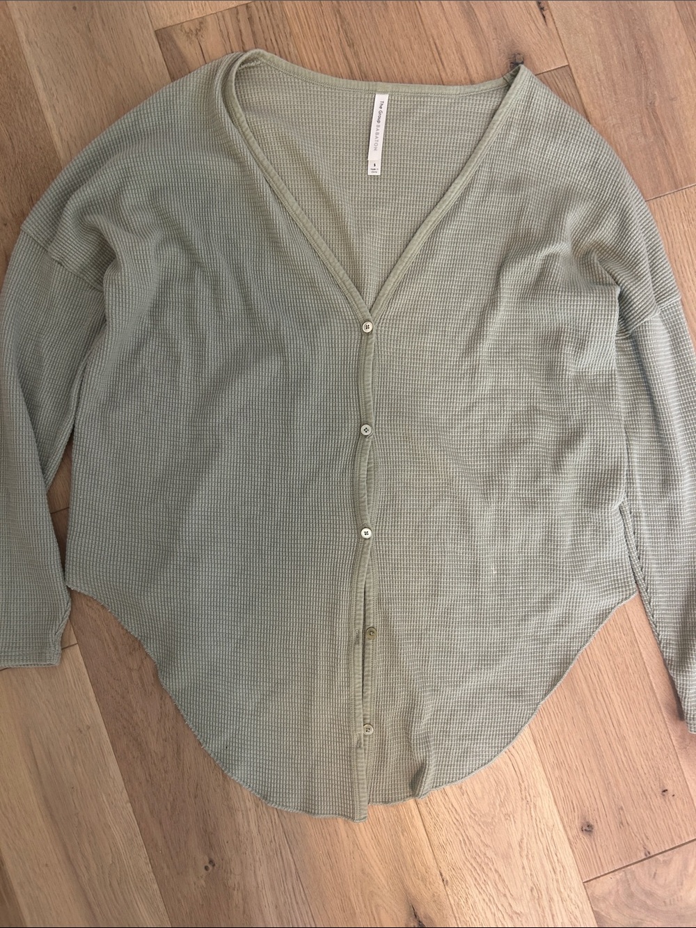 Babaton Light Sage Green Button-Front Women's Waffle Knit Sweater